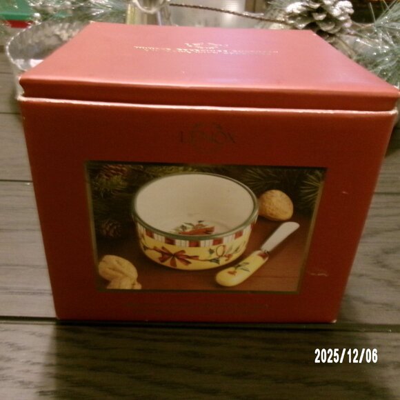 LENOX Winter Greetings DIP BOWL WITH SPREADER NEW In Box RARE #791127 RET. $43 - Picture 3 of 6